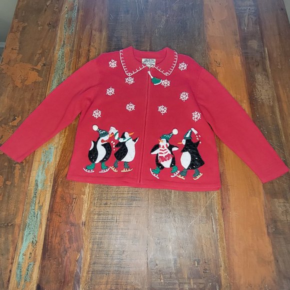 Heirloom Collectibles Skating Penguins Holiday Sweater - Sz. LG - Picture 1 of 9